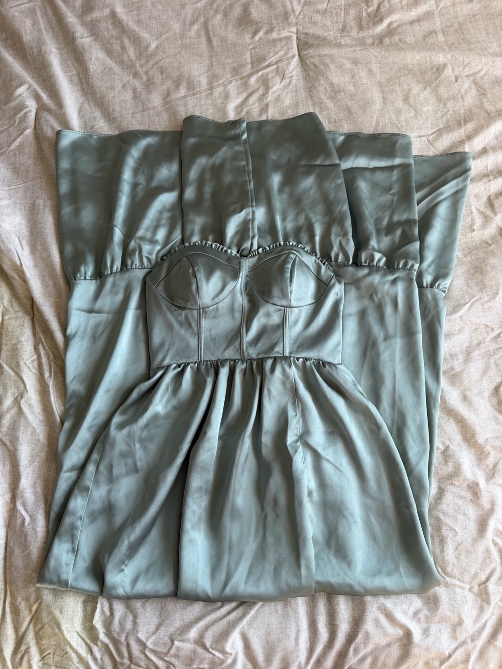 Revelry Sage Green Valentina Satin Strapless Long Dress (0)